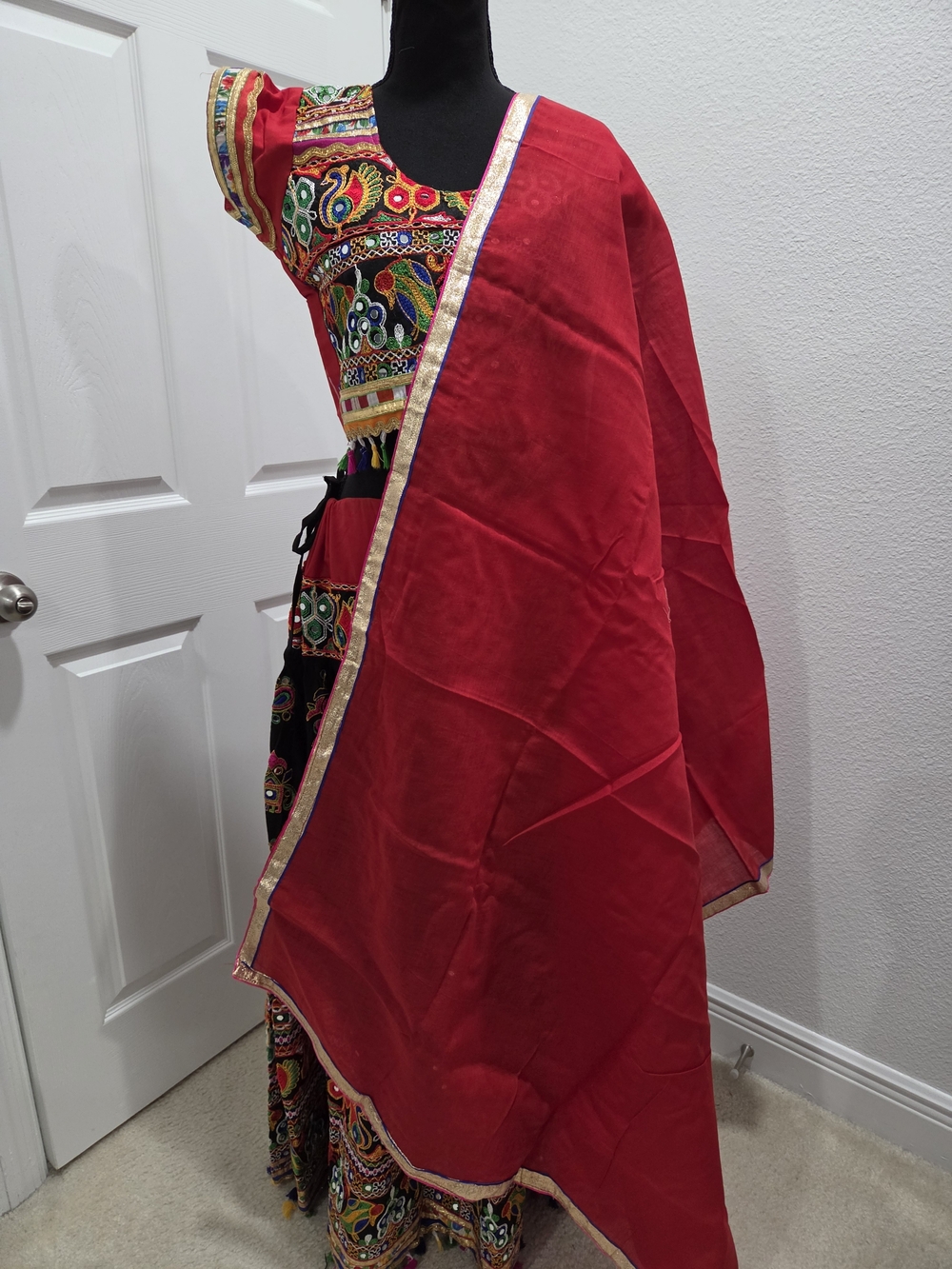 Women's Red Traditional Embroidered Swim Cover-Up